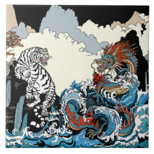 Carreau Dragon et Tigre Blanc. Illustration par Insima