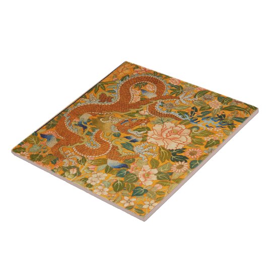 Carreau DRAGON PARMI LES PÉONIES, FLEURS, Floral FEUILLE V (Côté)