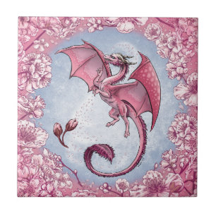Carreau Dragon rose d'art d'imaginaire de nature de