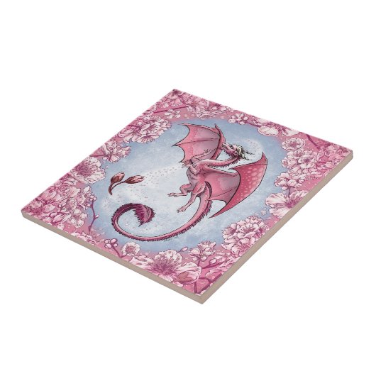 Carreau Dragon rose du printemps Nature Imaginaire Art (Côté)