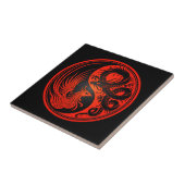 Carreau Dragon rouge et noir Phoenix Yin Yang (Côté)