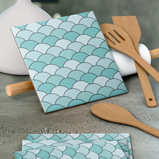 Carreau Dragon Scales, Fans, Waves, Seigaiha, Blue