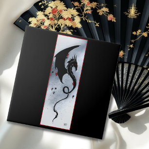 Carreau Dragon tribal noir gras rouge et bleu fleurs