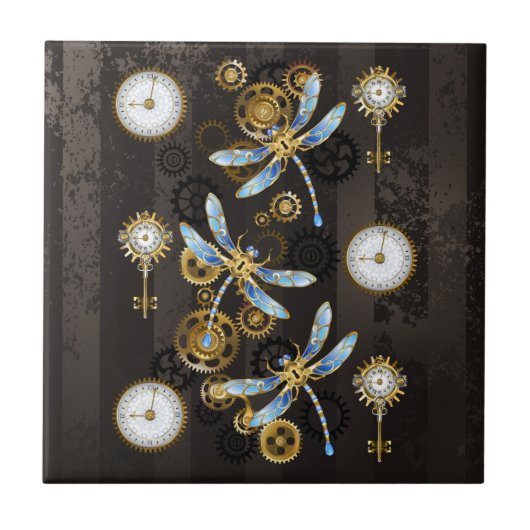 Carreau Dragonflies de Steampunk sur arrière - plan rayé b (Devant)