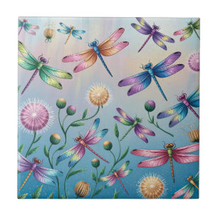 Carreau Dragonflies Whimsical avec Fleurs