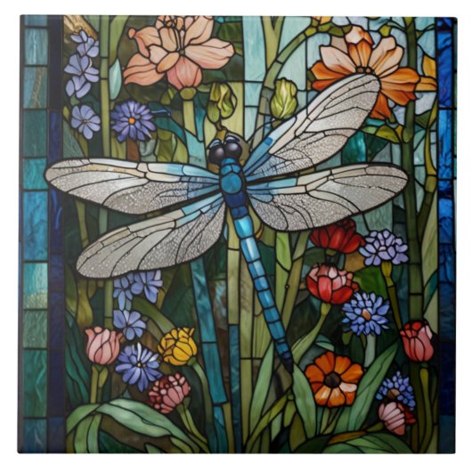 Carreau Dragonfly art boho floral verre de tache (Devant)