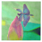 Carreau Dragonfly bleu Iridescente sur Nénuphar (Devant)
