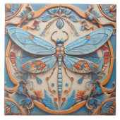 Carreau Dragonfly en bleu décoratif et jaune doré (Devant)