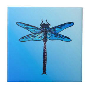 Carreau Dragonfly japonaise vintage, bleu saphir