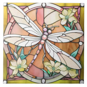Carreau Dragonfly Jaune Art Nouveau Déco Vitrail