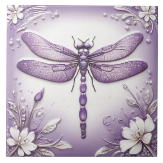 Carreau Dragonfly Purple and White Floral Art (Devant)