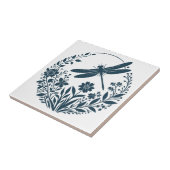 Carreau Dragonfly rétro Silhouette avec fleurs (Côté)