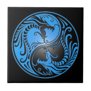 Carreau Dragons, bleu et noir de Yin Yang