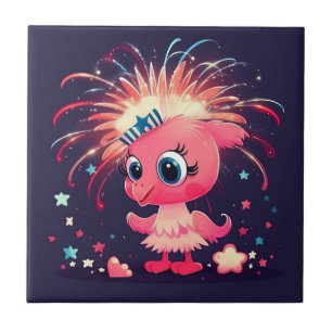 Carreau Drapeau américain avec Flamant rose Cartoon-69218