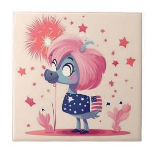 Carreau Drapeau américain avec Flamant rose Cartoon-69219