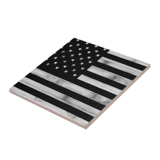 Carreau Drapeau américain Bois rustique Noir Blanc Patriot (Côté)
