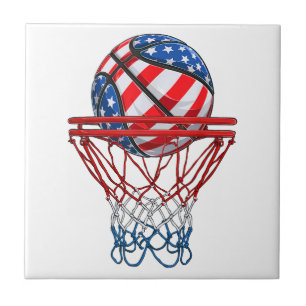 Carreau Drapeau américain de basket-ball 4 juillet américa