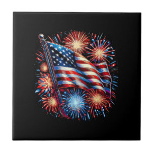 Carreau Drapeau américain Feux d'artifice Patriotique