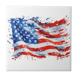 Carreau Drapeau américain USA Aquarelle 4 juillet