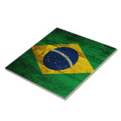 Carreau Drapeau du Brésil sur le vieux grain en bois (Côté)