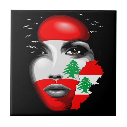 Carreau Drapeau et carte du Liban sur le visage de la fill (Devant)
