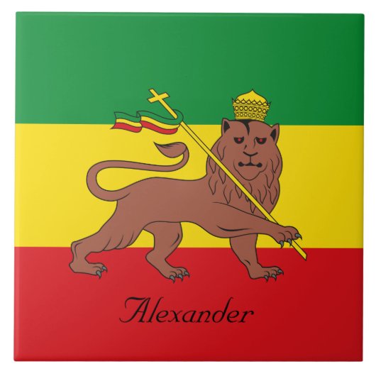 Carreau Drapeau fait sur commande de Rastafarian de lion (Devant)