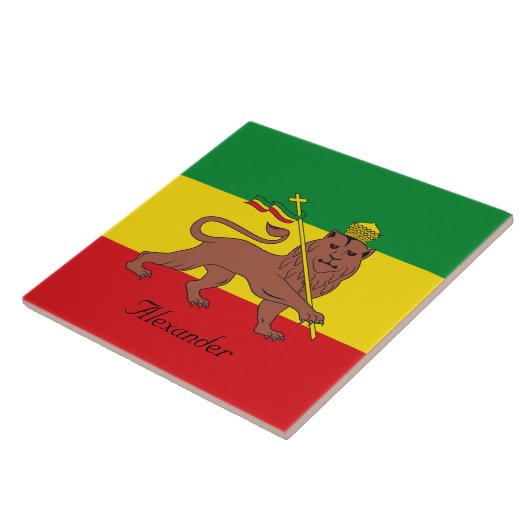 Carreau Drapeau fait sur commande de Rastafarian de lion (Côté)