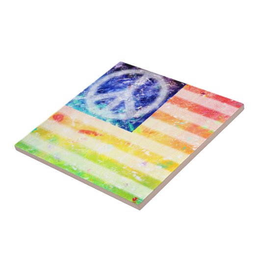 Carreau Drapeau hippie de phénomène de paix (Côté)