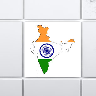 Carreau Drapeau Indien Tricolor "Tiranga" Sur La Carte De 