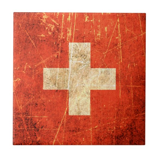 Carreau Drapeau suisse vintage rayé et porté (Devant)