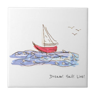 Carreau Dream Sail Live Sea Boat Seagull Sketch