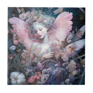 Carreau Dreamy Fairy Girl Rose Blue Imaginaire Art