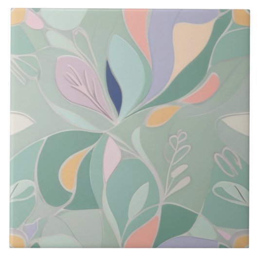 Carreau Dreamy Mint Botanical Abstrait Moderne Pastel (Devant)