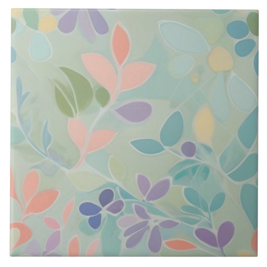 Carreau Dreamy Mint Floral Abstrait Moderne Fleurs Pastel (Devant)