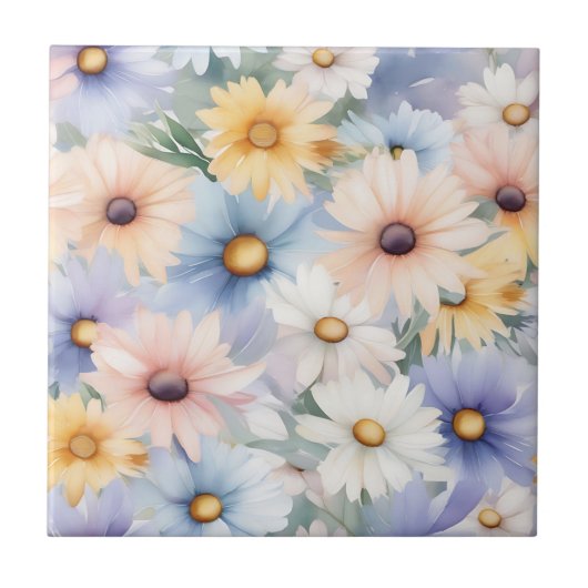 Carreau Dreamy Pastel Daisies Motif Aquarelle (Devant)