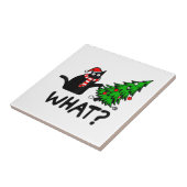 Carreau Drôle cadeau de chat noir Poussant l'arbre de Noël (Côté)