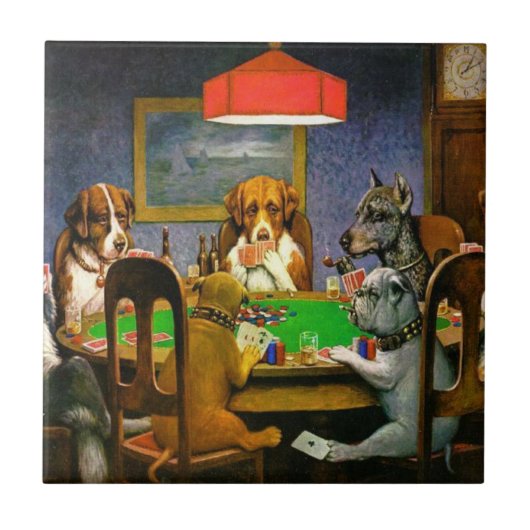 Carreau Drôle Chiens Vintages Jouant Poker  (Devant)