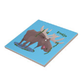 Carreau Drôle dessin animé d'orignal heureux (Côté)