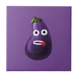 Carreau Drôle Eggplant Cartoon Caractère Cute Vegetable