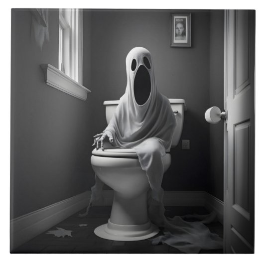 Carreau Drôle fantôme assis dans les toilettes (Devant)