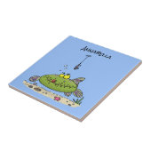 Carreau Drôle gras affamé poisson vert dessin de pêche (Côté)