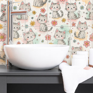 Carreau Drôle mignon chat pastel kawaii sans couture motif