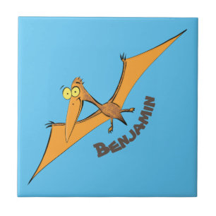Carreau Drôle mignon dessin animé de pterodactyle volant o