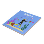 Carreau Drôle plongeur et poisson mer créatures dessin ani (Côté)