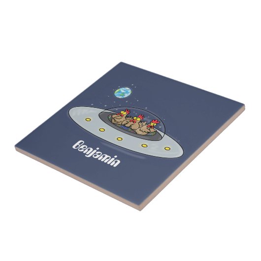 Carreau Drôle poule dans l'espace dessin animé (Côté)