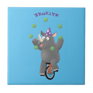 Carreau Drôle rhinocéros mignon jonglant sur monocycle