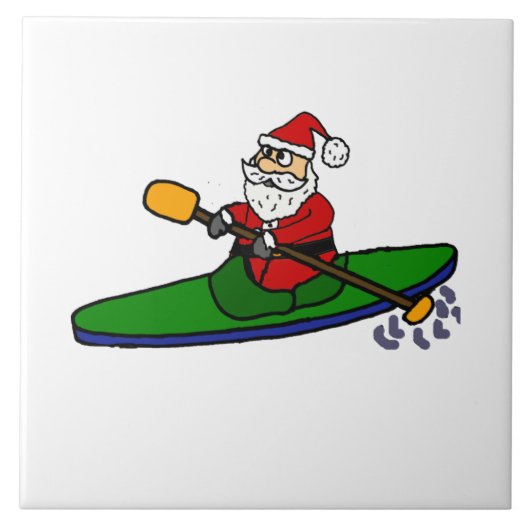 Carreau Drôle Santa Claus Kayaking Cartoon de Noël (Devant)