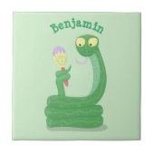 Carreau Drôle serpent vert avec caricature maraca (Devant)