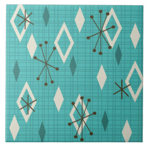 Carreau du milieu du siècle Starbursts Turquoise