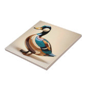 Carreau Duck intarsia wood art print bird ceramic tile (Côté)